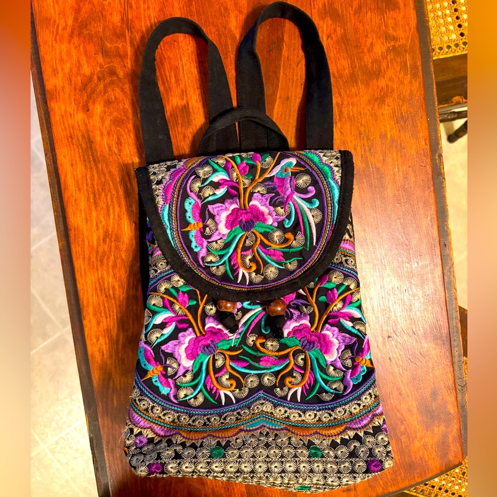 Brilliantly colorful Floral Embroidered Backpack